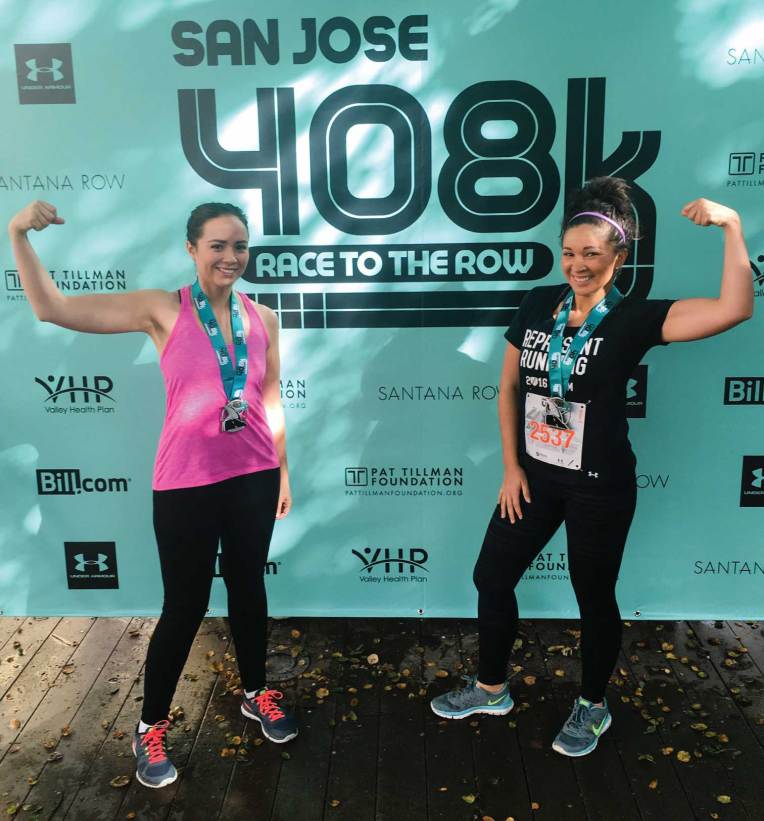 Posing with our medals after finishing the San Jose 408K Race to the Row